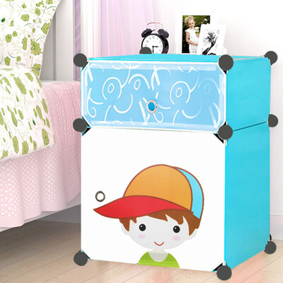

Green reed simple combination storage cabinet bedside cabinet plastic locker 2 door 2 grid blue cartoon section