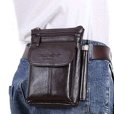 

Men Vertical Leather Belt Bag Belt Loop Cell Phone Holster Case Hook Waist Bag Purse Wallet Travel Shoulder Crossbody Fanny Pack