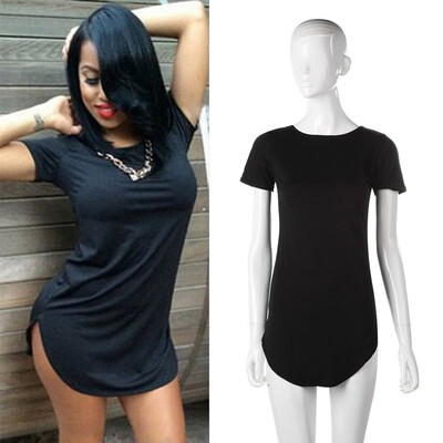 

Plus Size Women Tops Cropped Short Sleeve Side Slit Casual Long Cotton T-shirt