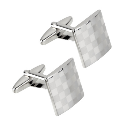 

Stainless Steel Silver Vintage Men's Wedding Gift Classical Grid Cuff Links