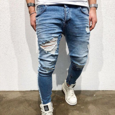 

Fashion Mens Ripped Skinny Jeans Destroyed Frayed Slim Fit Denim Pant