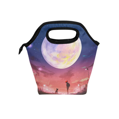 

Lunch Tote Bag Dog And Girl Travel Picnic Insulated Lunch Handbags Portable Zipper Lunch Bag Box