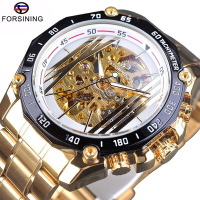 

Forsining Military Sport Design Transparent Skeleton Dial Silver Stainless Steel Mens Watches Top Brand Luxury Automatic Watches
