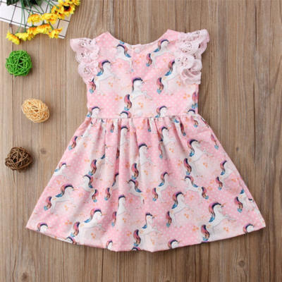 

Newborn Kids Baby Girls Lace Cartoon Unicorn Party Pageant Dress Sundress Cotton
