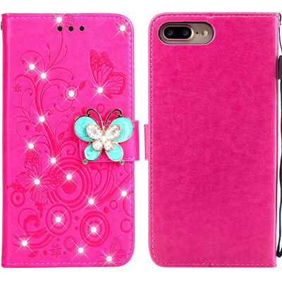 

MOONCASE Apple iPhone 7 Plus8 Plus Butterfly Rhinestone Embossed Leather Case - Red