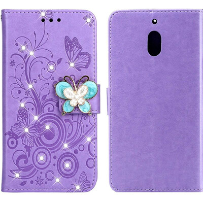 

MOONCASE Nokia 21 Butterfly Rhinestone Embossed Leather Case - Purple