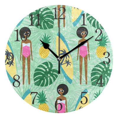 

Wall Clock Arabic Numerals Design Cute African American Girl Round