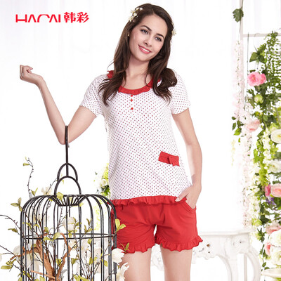

Han Choi HACAI pajamas women short sleeve modal cotton lotus leaf female home service suit red 17095