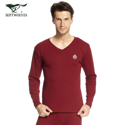 

Seven wolves autumn clothing long trousers mens cotton thermal underwear set V-neck winter mens thin section bottoming cotton sweater 98146 light gray 3XL
