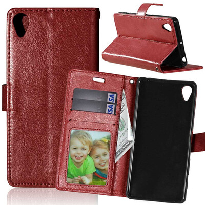 

Brown Style Classic Flip Cover with Stand Function and Credit Card Slot for Sony Xperia X
