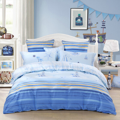 

Mercury Home Textiles MERCURY Cotton Twill Print Cartoon Bed Three-piece Marine Horizon Bedding Bed Sheets Enclosed Single 12m Bed