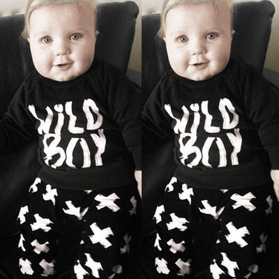 

2PCs Newborn Baby Boys Kids Long Sleeve T Shirt Tops Pants Clothes Outfits Set