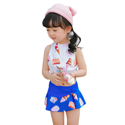 

QIHAI 6604-3 children split swimsuit cute high collar small princess Korean three-piece hot spring swimwear L number