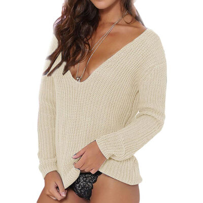 

MyMei 2016 Hot Sale Solid Deep V Neck Sexy Knitted Sweaters Women Long Sleeve Vintage Blouse Unif Casual Office Pull Femme Pullove