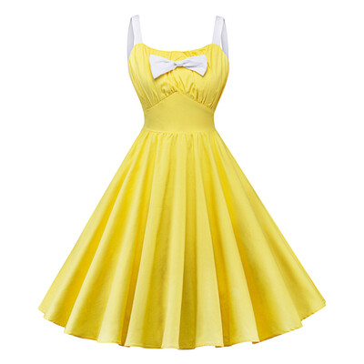 

Vintage Square Neck Sleeveless Bowknot A-line Women Dress