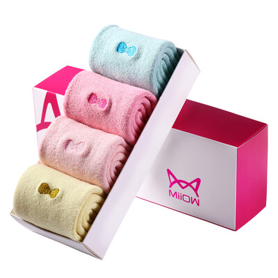 

Jingdong supermarket] cat people (MiiOW) socks ladies in the tube socks thick winter warm breathable bowknot ring cotton socks mixed color 4 double