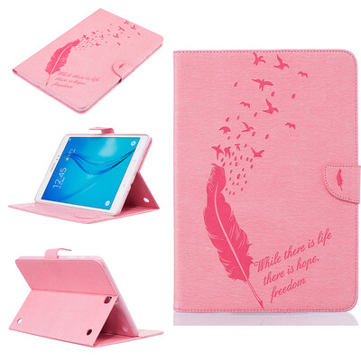 

Pink feathers Style Embossing Classic Flip Cover with Stand Function and Credit Card Slot for Samsung Galaxy Tab A 9.7 T550