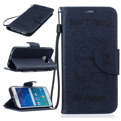 

Dark blue Bear Style Embossing Classic Flip Cover with Stand Function and Credit Card Slot for SAMSUNG GALAXY S6 Edge