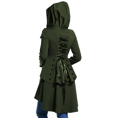 

Layered Lace Up High Low Hooded Coat