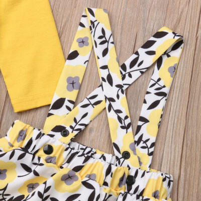 

Newborn Kids Baby Girls Floral Tops T-shirt Suspenders Dress Headband Outfit Set