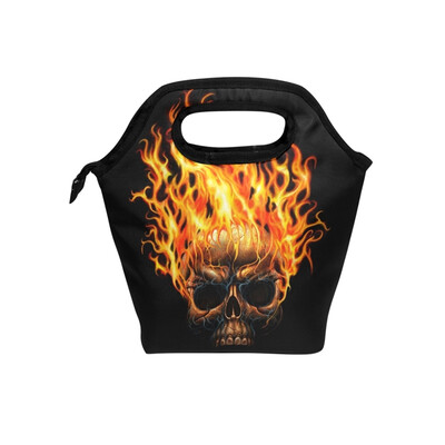 

Lunch Tote Bag Burning Skull Travel Picnic Insulated Lunch Handbags Portable Zipper Lunch Bag Box