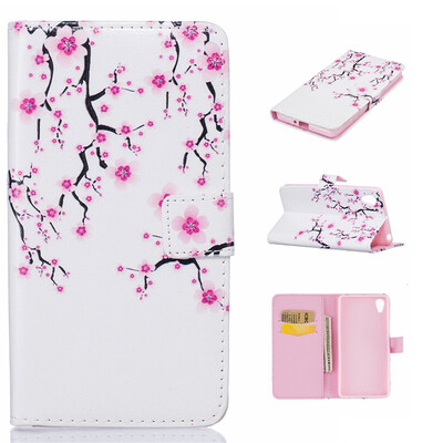 

Plum blossom Design PU Leather Flip Cover Wallet Card Holder Case for SONY Xperia X