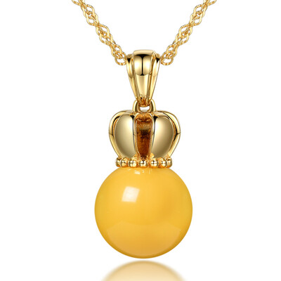 

Ouji Ni honey bee wax ZB00007 honey wax pendant three-dimensional crown 18K gold inlaid old honey wax pendant female with certificate