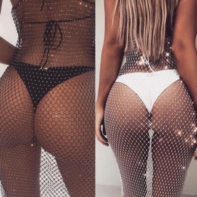 

Women Sexy Crochet Beach Cover Up Fishnet Sarong Wrap Bikini Handmade Long Smock