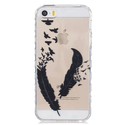 

Two feathers Pattern Soft Thin TPU Rubber Silicone Gel Case Cover for PHONE 55S5SE