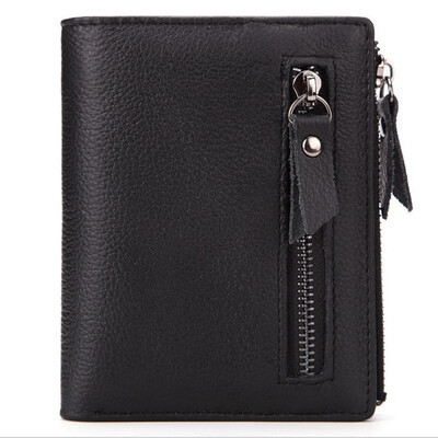 

Purse mens vintage topcoat leather wallet double zipper zero pouch calfskin upright style silver bag
