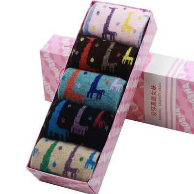

Langsha socks female socks rabbit wool socks warm socks thick in the tube socks 5 pairs of mixed color uniforms