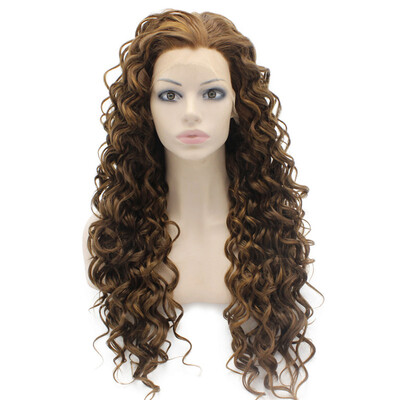 

Iwona Synthetic Hair Lace Front Long Curly Brown Highlight Wig