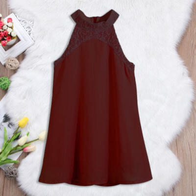 

ITFABS Sleeveless Parent-Child Daughter Casual Party Dress Solid Color