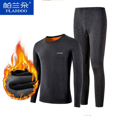 

Palando plus velvet thick thermal underwear mens suit mens autumn clothing long pants round neck bottom dark gray XXXL