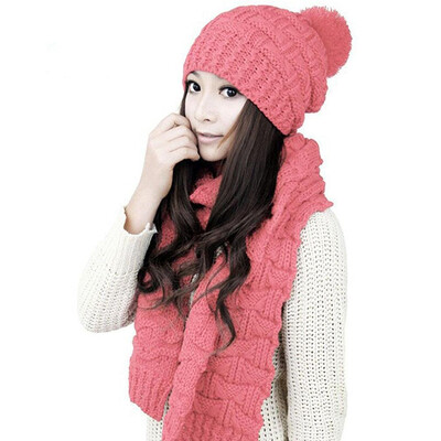 

MyMei Women's Warm Woolen Knit Hood Scarf Shawl Caps Hats Suit 1 Set
