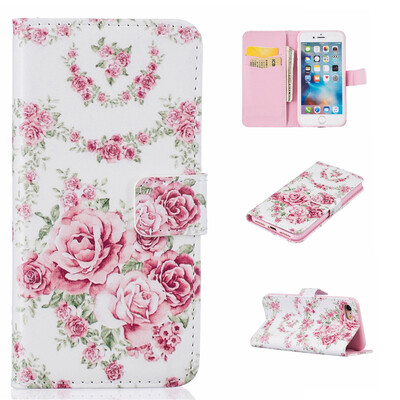 

Pink Rose Design PU Leather Flip Cover Wallet Card Holder Case for IPHONE 7