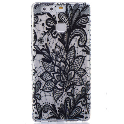 

Black Rose Pattern Soft Thin TPU Rubber Silicone Gel Case Cover for HUAWEI P9