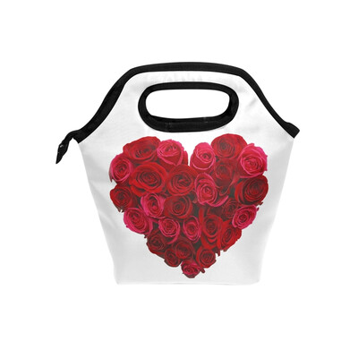 

Insulated Lunch Tote Bag Rose Heart Travel Picnic Lunch Handbags Portable Zipper Lunch Bag Box