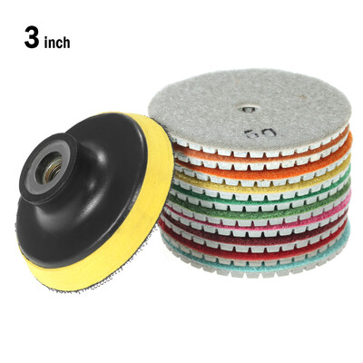 

10pcs 3" Diamond Flexible Wet Polishing Pads Grinding Disc 1pc Backing Pad for Granite Marble Stone Ceramic Tile Concrete