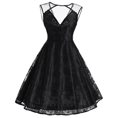 

Vintage Mesh Panel Sleeveless Dress