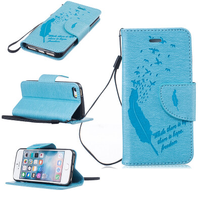 

Light blue Feathers and birds Style Embossing Classic Flip Cover with Stand Function and Credit Card Slot for IPHONE 5/5S/5SE
