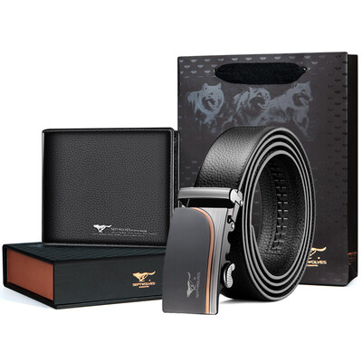 

Seven wolves belt mens business series suede leather upgrade lengthened 140CM automatic buckle belt 7A513131000-08LH black gift box black