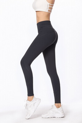 

Womens New Solid Color Yoga Pants Running Fitness Pants High Waist Hip Yoga Nine Pants