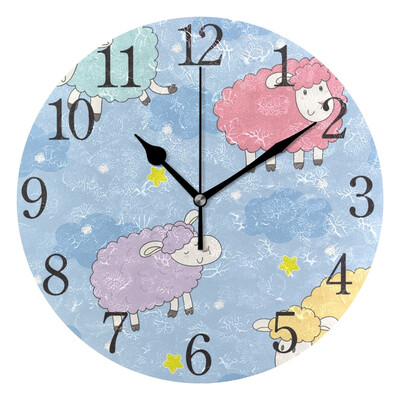 

Wall Clock Arabic Numerals Design Funny Sheep Round