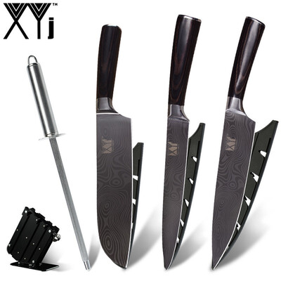 

XYj Beauty Pattern Blade Stainless Steel Knife Multifunction Kitchen Knives And Knife Holder Sharpener Bar