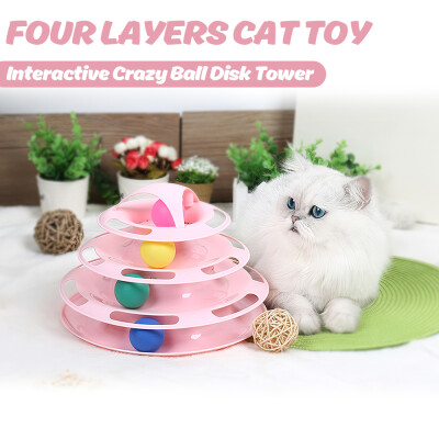 

4 Layers Pet Tower Cat Track Interactive Funny Turntable Plastic Crazy Ball Disk Toys for Kitten Cats Pet