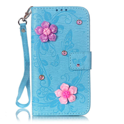 

Blue Butterfly Design PU Leather Flip Cover Wallet Card Holder Case for SAMSUNG J5