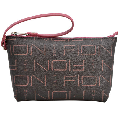 

FION FION new zipper wallet PVC printing retro female handbag mini wrist bag hand bag WPLL BT001 brown light pink