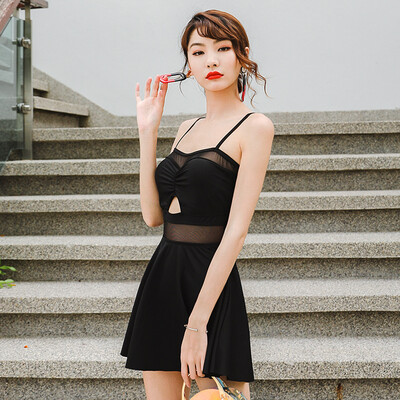 

Beidisi swimsuit female conservative one-piece skirt-style belly slimming Korean small fresh hot spring bathing suit swimsuit 18351 black M