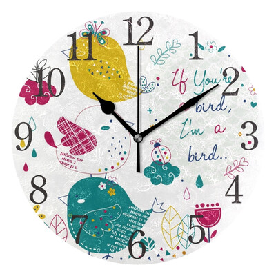 

Wall Clock Arabic Numerals Design Cute Fat Bird Round